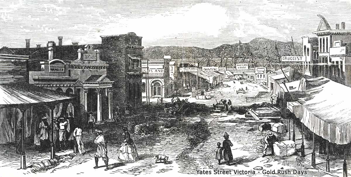 Yates Street in Victoria during the Gold Rush days